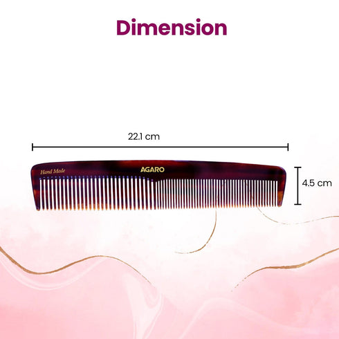 AGARO Hand Made Cellulose Acetate Comb HMC78, All Fine Tooth Dressing Comb, Smooth Rounded Teeth, Hair Styling, Hair Brushing, Hair Dressing, Brown